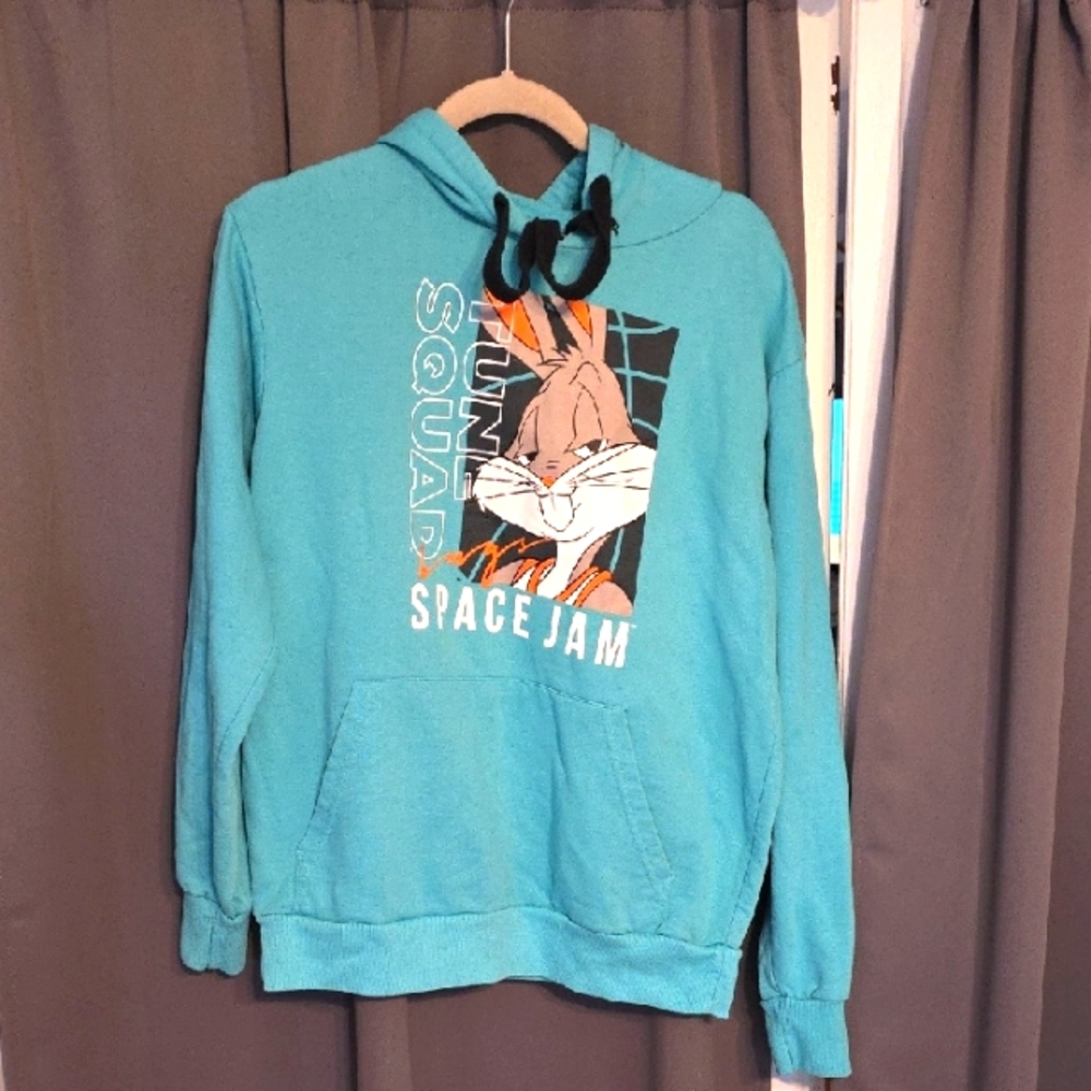 Space Jam Tune Squad‎ Bugs Bunny Men's/Unisex Sweatshirt Hoodie Sz M *FLAW* GUC